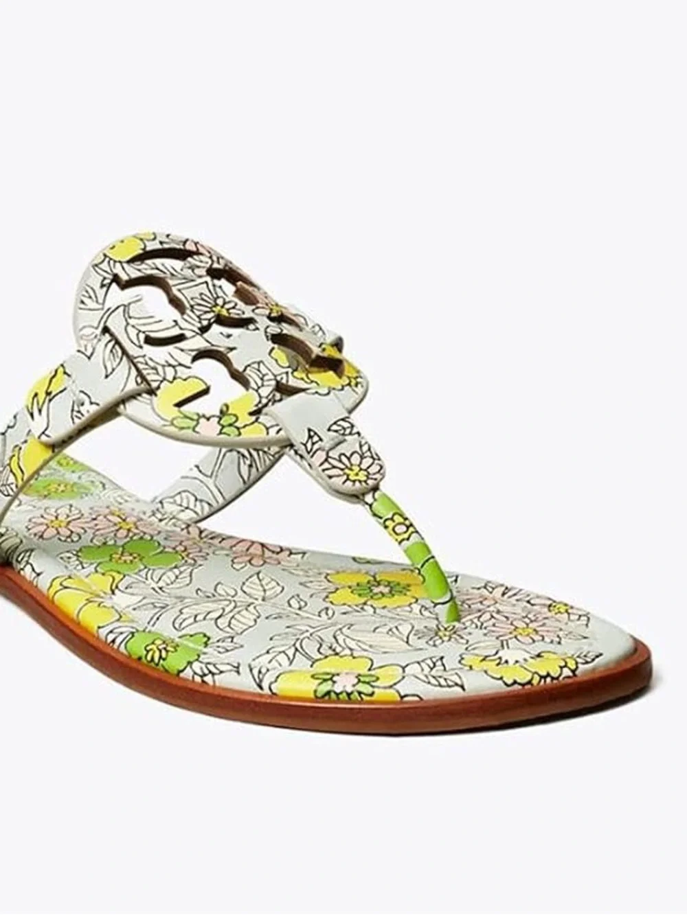 TORY BURCH Miller Floral Blue Green Yellow Wallpaper Leather Sandal Retro 70s 10
